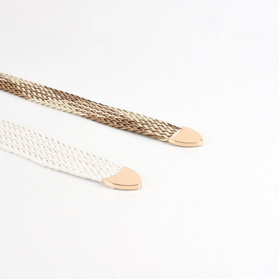 vacation simple style geometric straw buckle women's woven belts