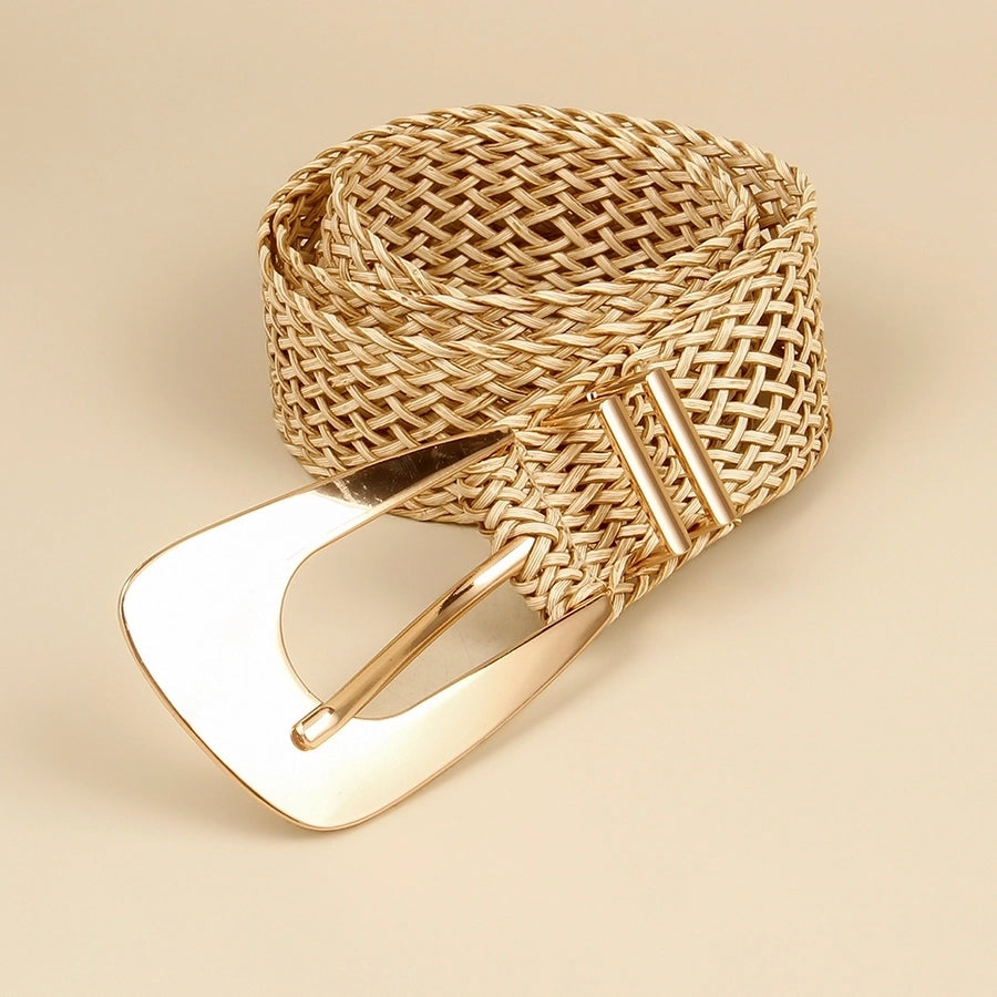vacation simple style geometric straw buckle women's woven belts