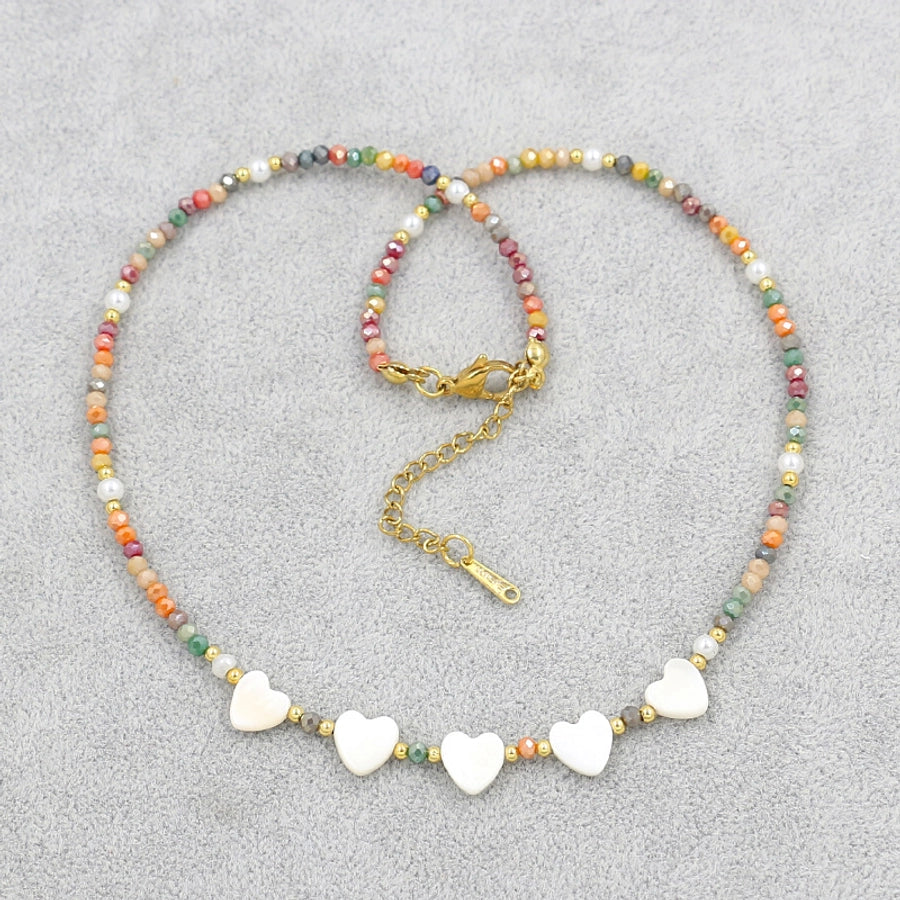 classic style round shell beaded women's necklace