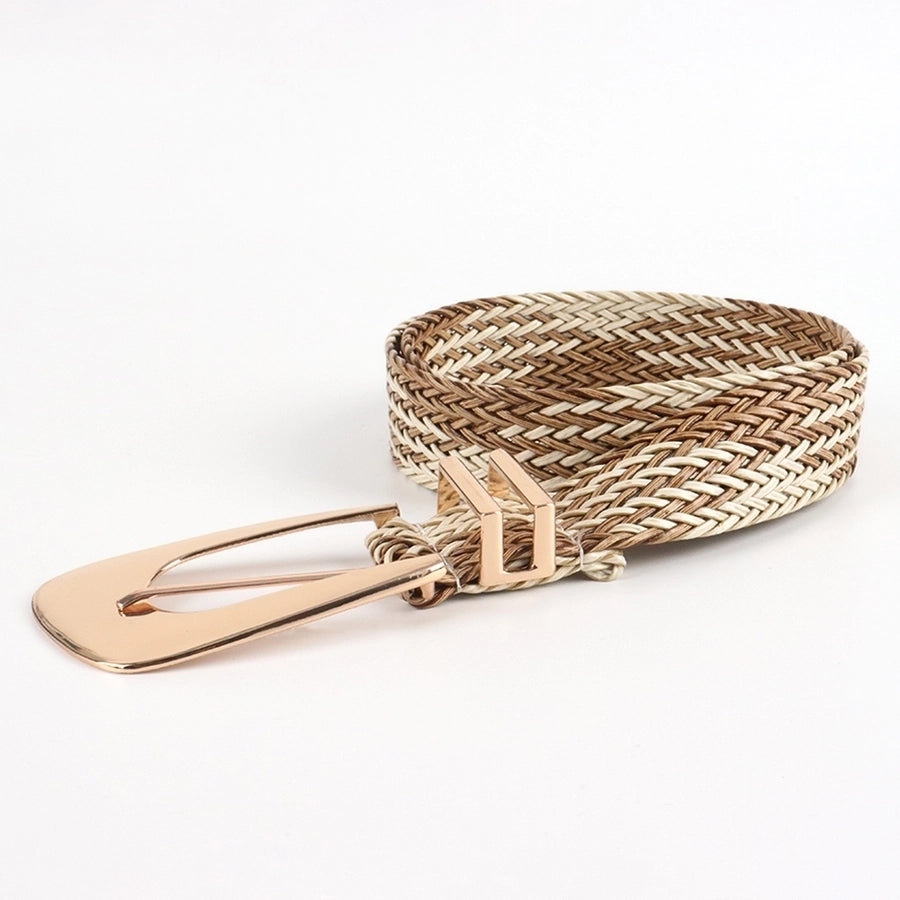 vacation simple style geometric straw buckle women's woven belts