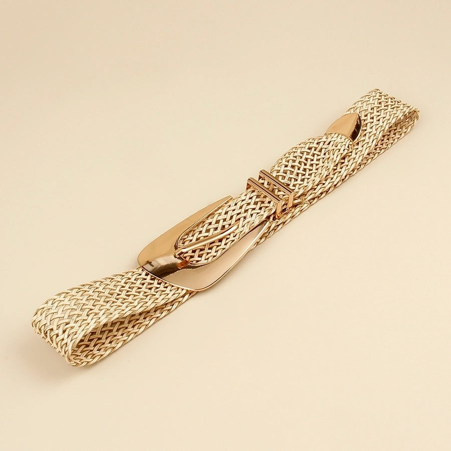 vacation simple style geometric straw buckle women's woven belts