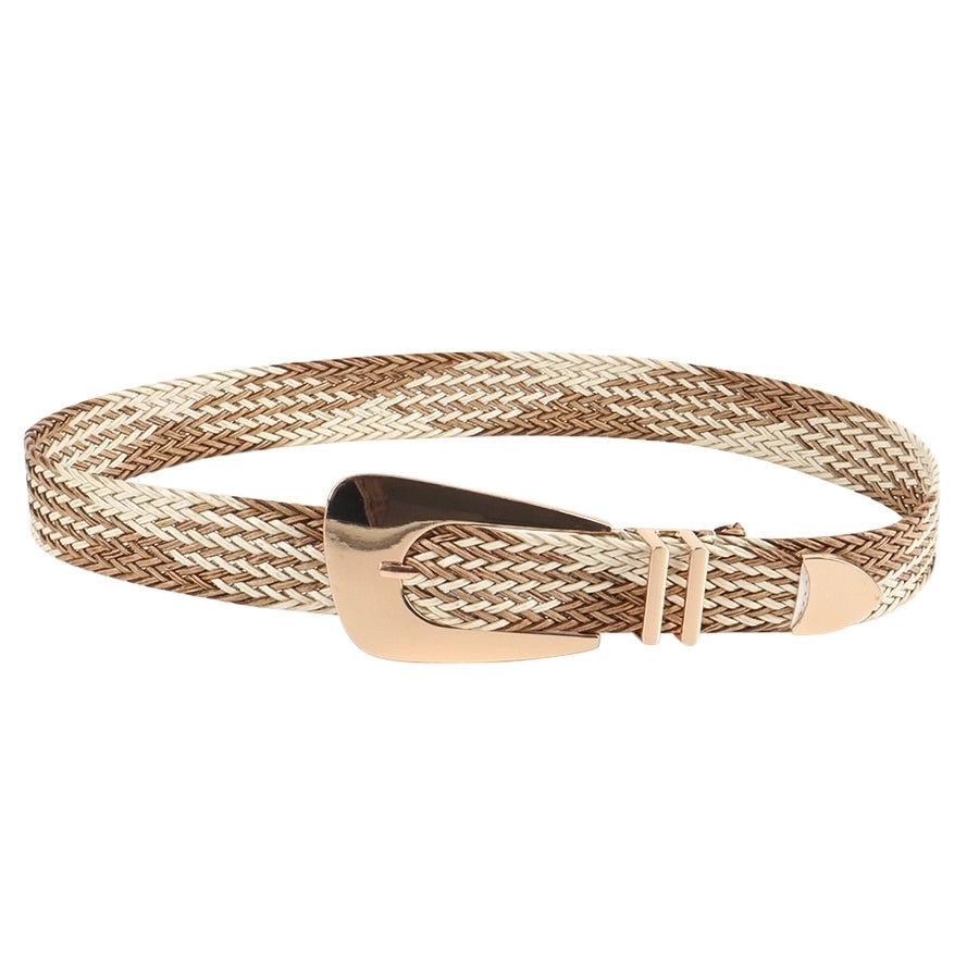 vacation simple style geometric straw buckle women's woven belts