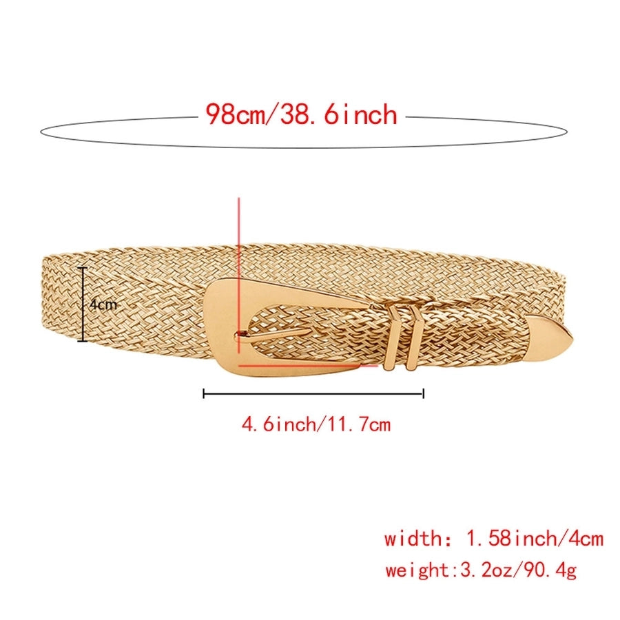 vacation simple style geometric straw buckle women's woven belts