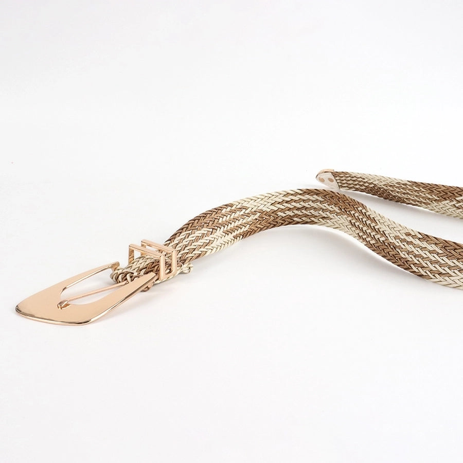 vacation simple style geometric straw buckle women's woven belts