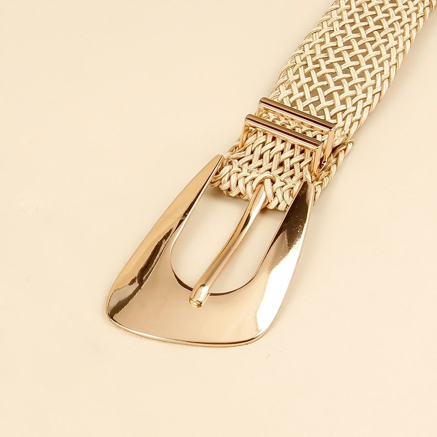 vacation simple style geometric straw buckle women's woven belts