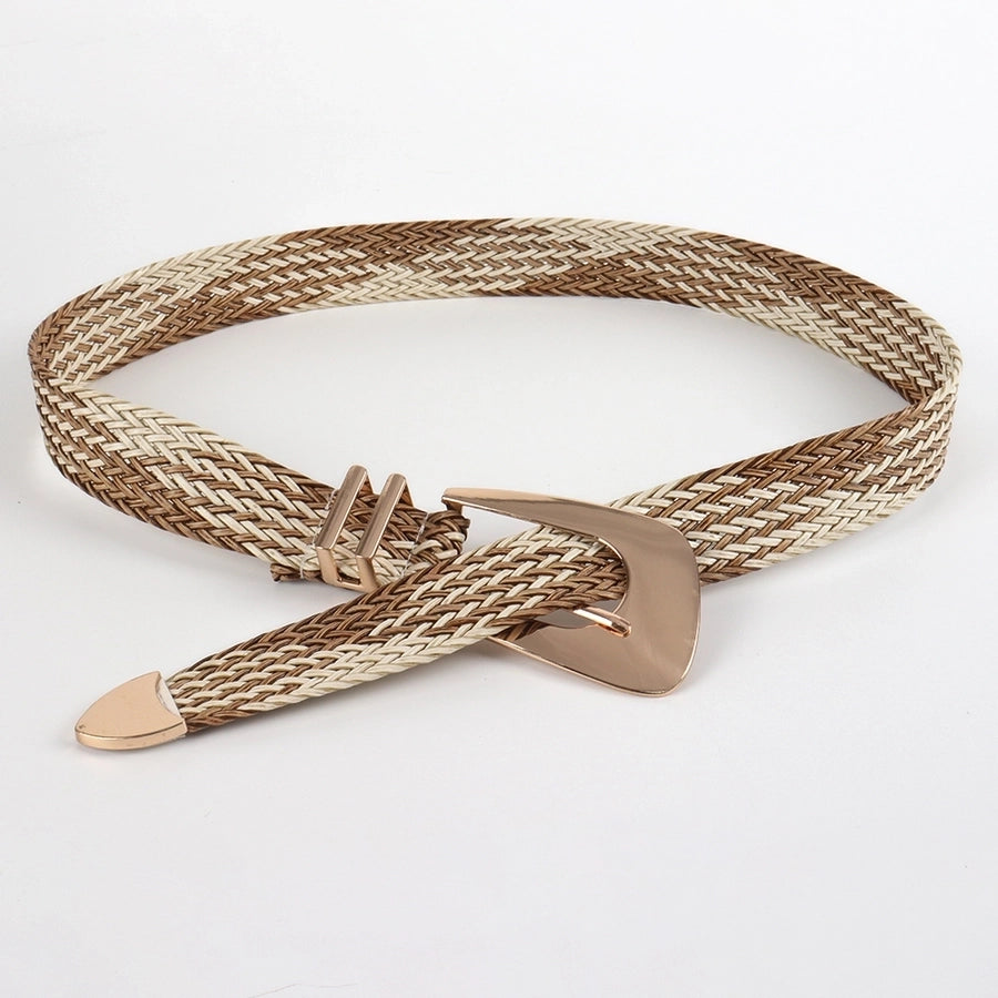 vacation simple style geometric straw buckle women's woven belts
