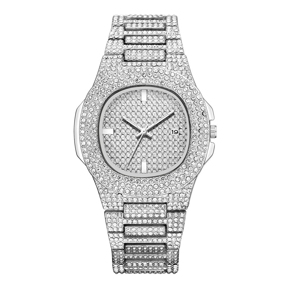 rhinestone alloy ladies quartz watch fashion large dial with diamonds starry calendar ladies fashion watch