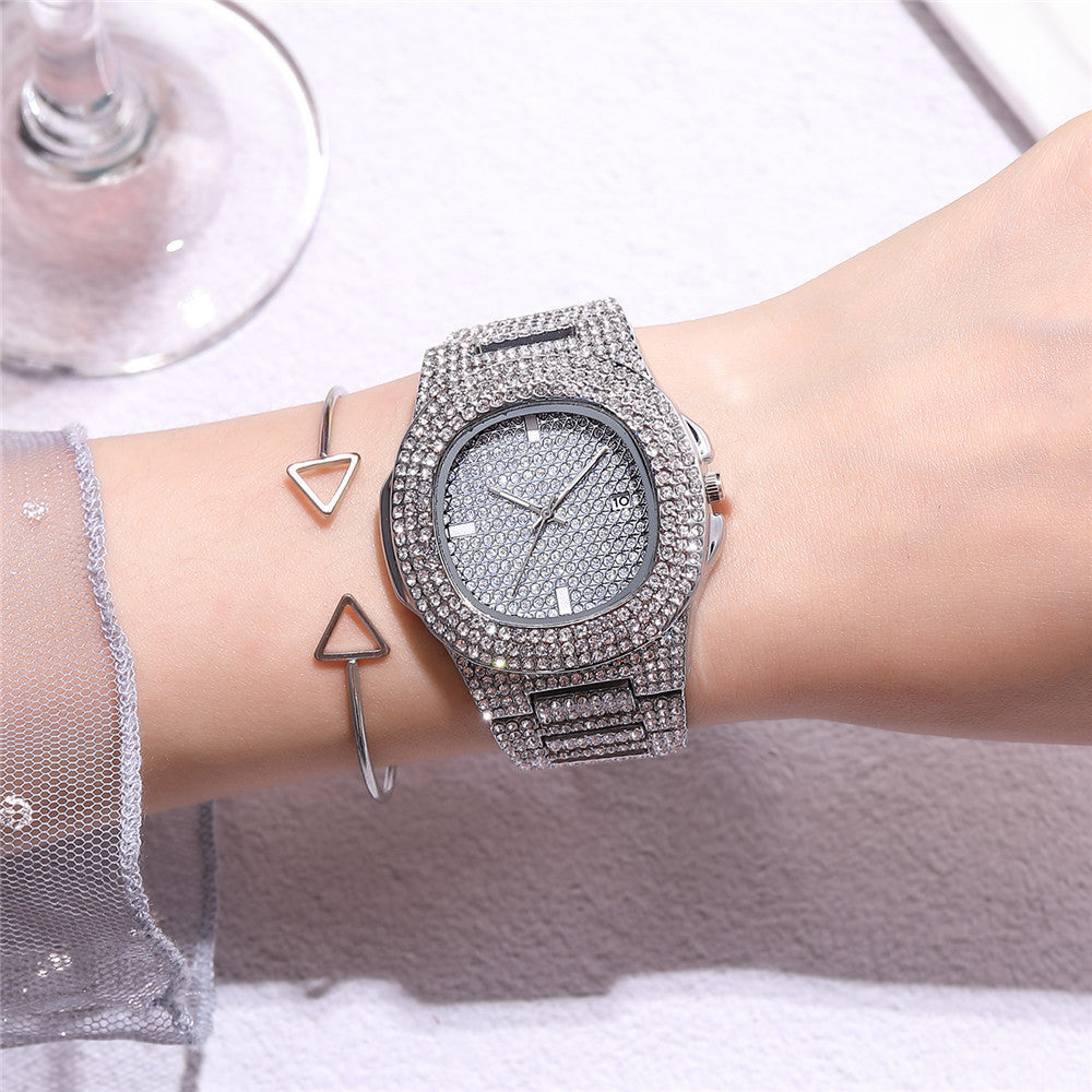 rhinestone alloy ladies quartz watch fashion large dial with diamonds starry calendar ladies fashion watch