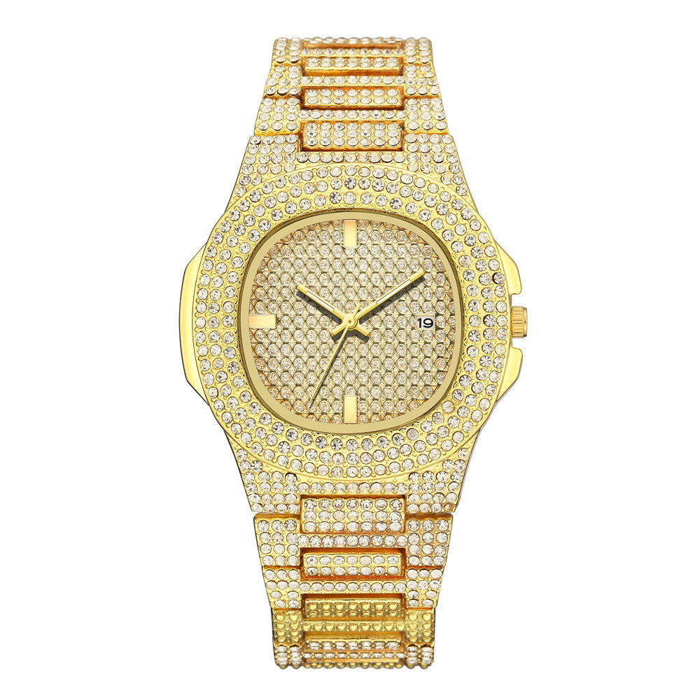 rhinestone alloy ladies quartz watch fashion large dial with diamonds starry calendar ladies fashion watch