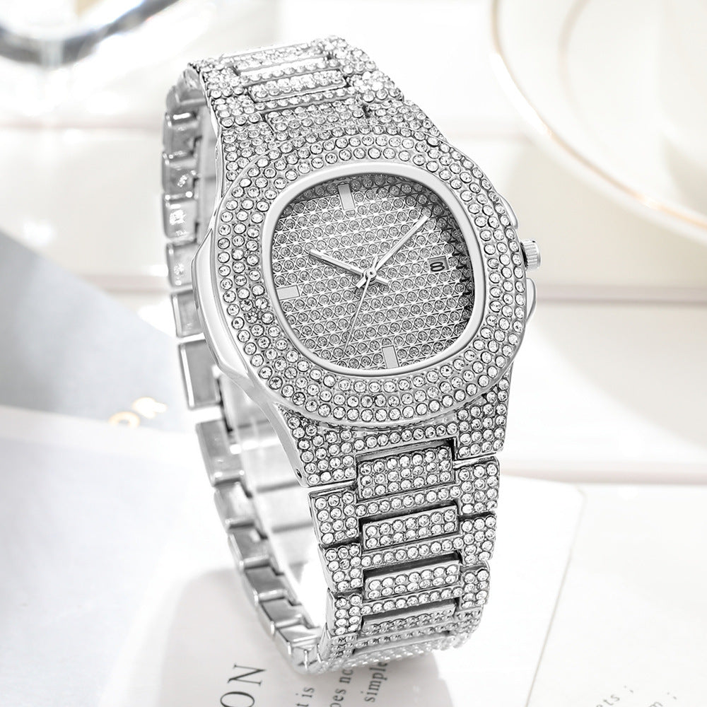rhinestone alloy ladies quartz watch fashion large dial with diamonds starry calendar ladies fashion watch
