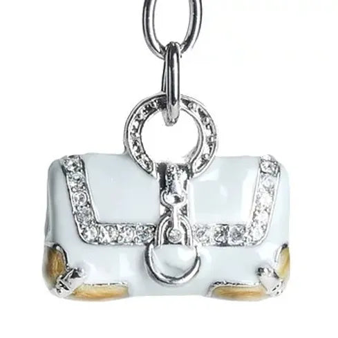 WHITE/TAN HANDBAG KEYCHAIN W RHINESTONES KC14