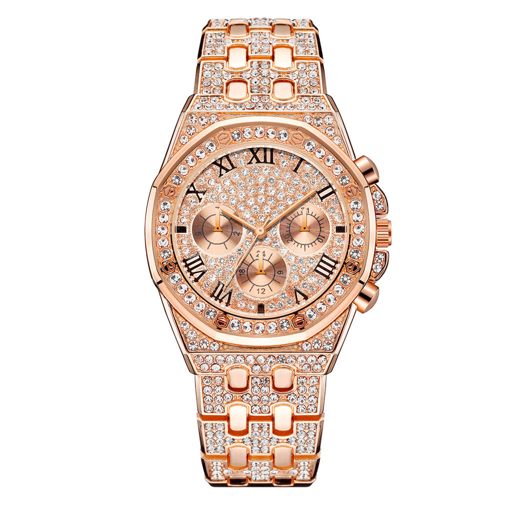 diamond metal quartz steel band watch