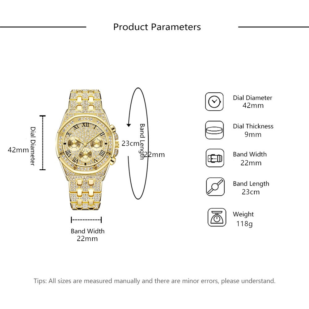 diamond metal quartz steel band watch