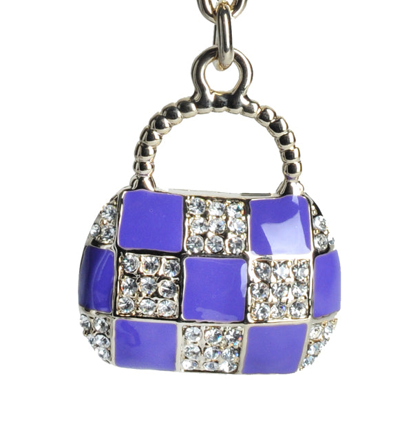 PURPLE CHECK HANDBAG KEYCHAIN W RHINESTONES KC12