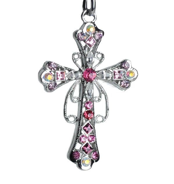 PINK CROSS KEYCHAIN W RHINESTONE CRYSTAL KC29