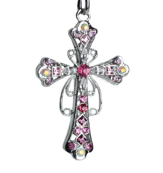 PINK CROSS KEYCHAIN W RHINESTONE CRYSTAL KC29
