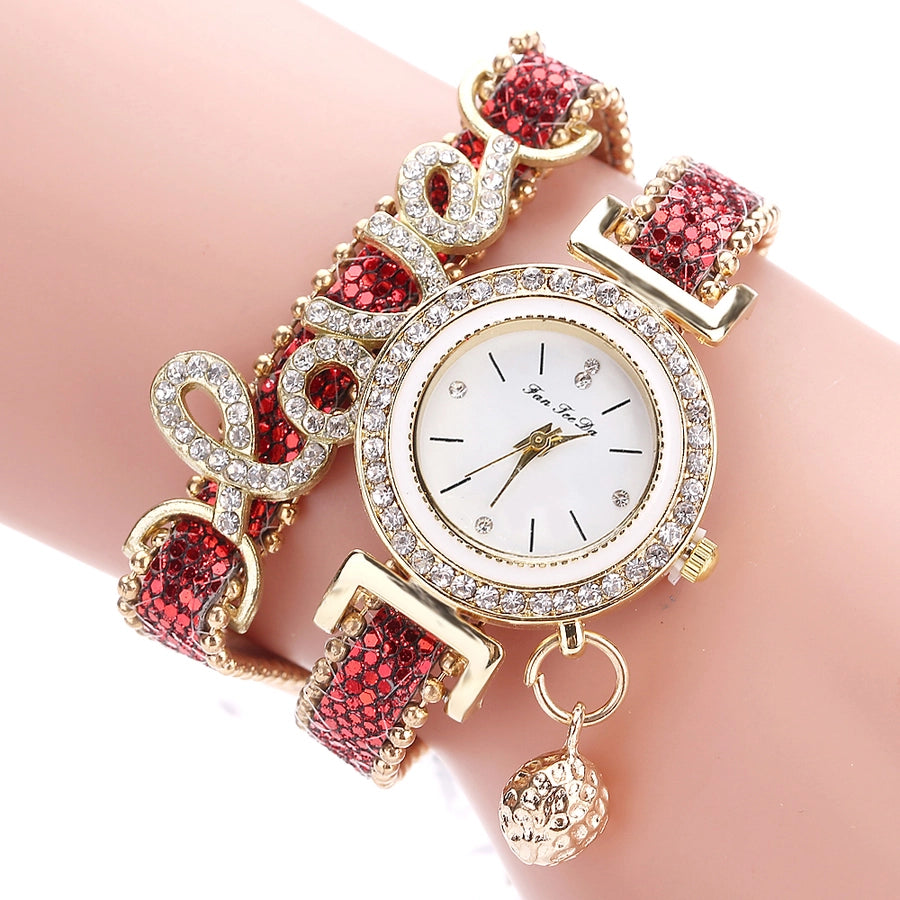 diamond love bracelet watch fashion pu belt circle bracelet watch popular watch