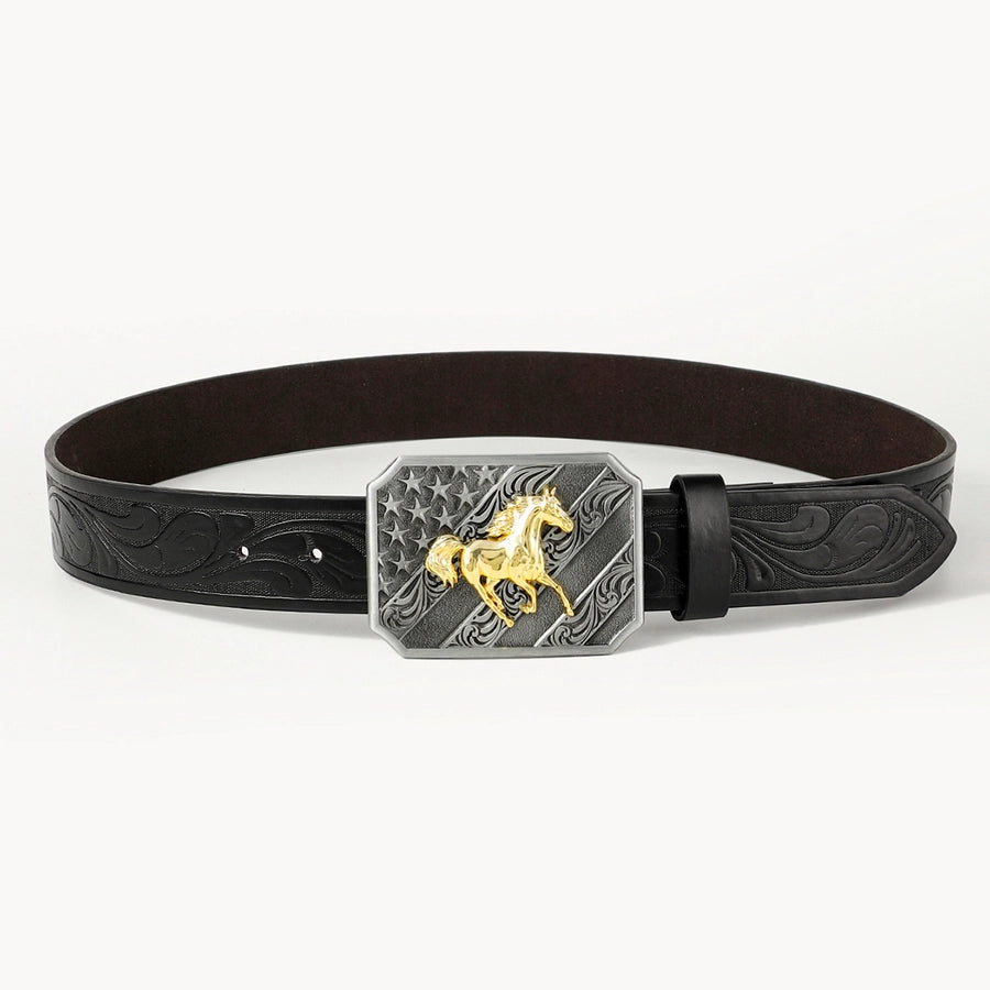 retro cowboy style horse pu leather metal button men's leather belts