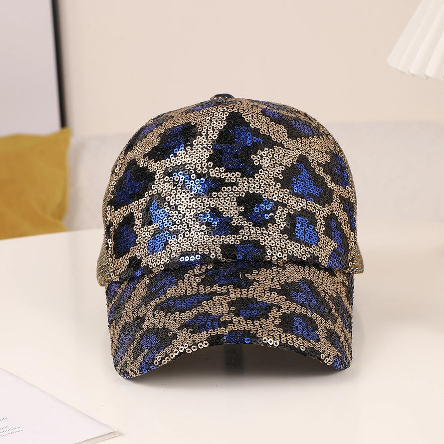 Unisex Casual Classic Style Shiny Leopard Sequins Net Yarn Curved Eaves Baseball Cap