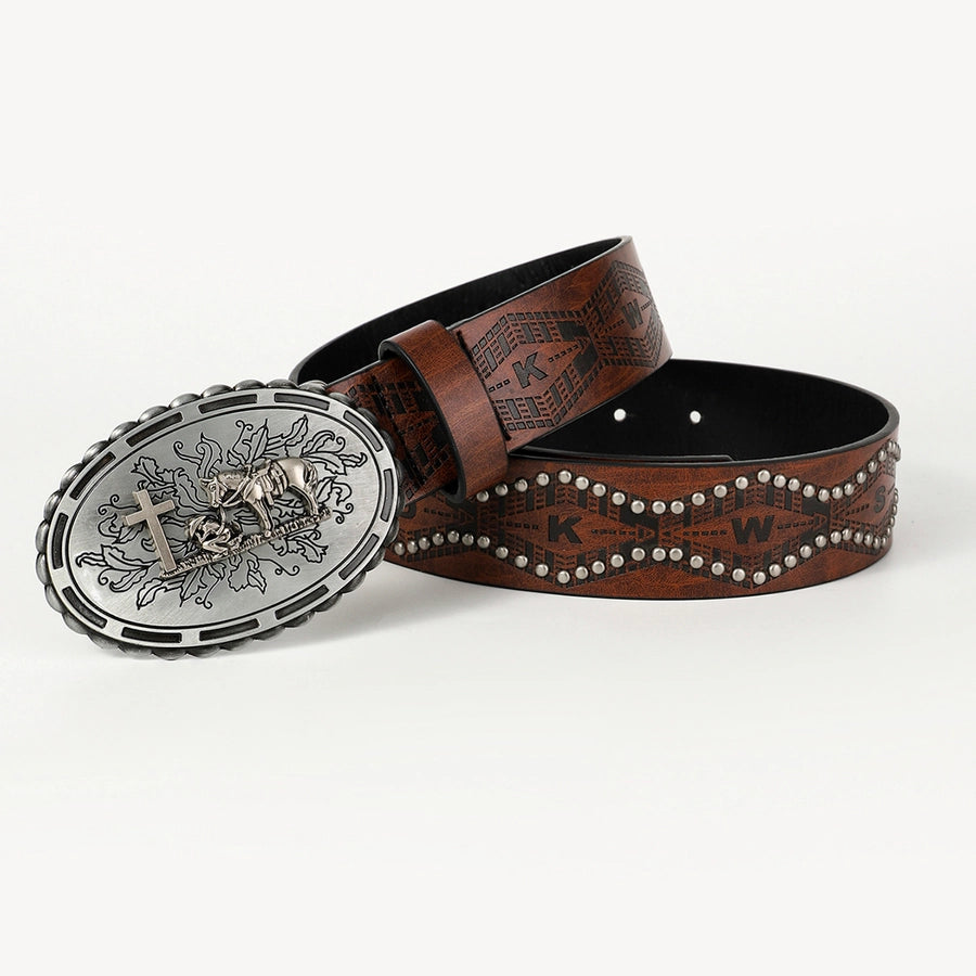 retro cowboy style horse pu leather metal button men's leather belts