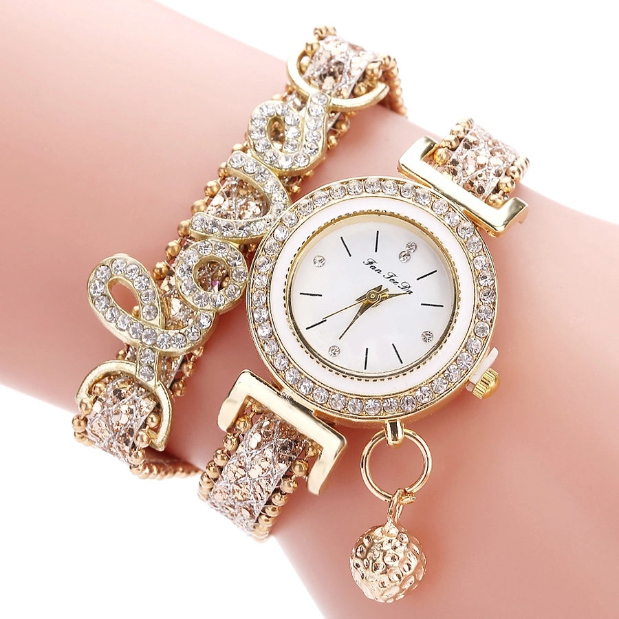 diamond love bracelet watch fashion pu belt circle bracelet watch popular watch