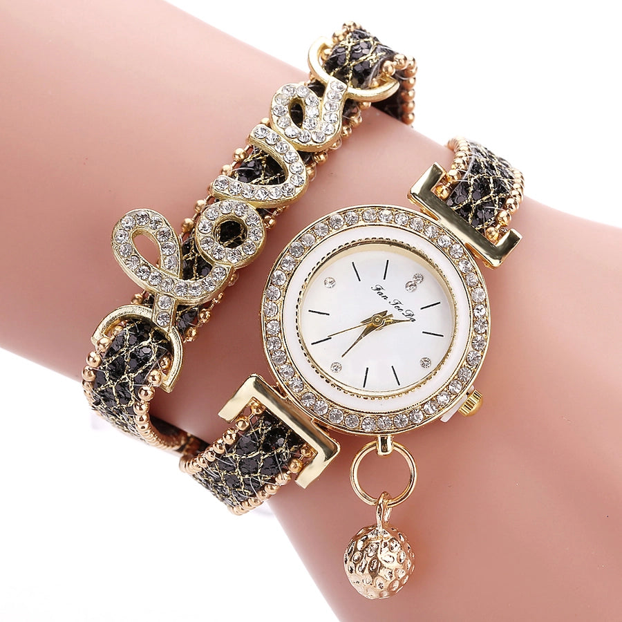 diamond love bracelet watch fashion pu belt circle bracelet watch popular watch