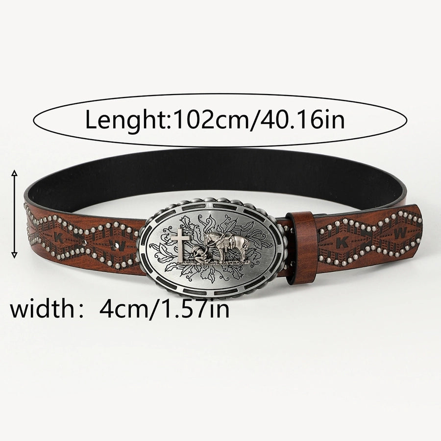 retro cowboy style horse pu leather metal button men's leather belts