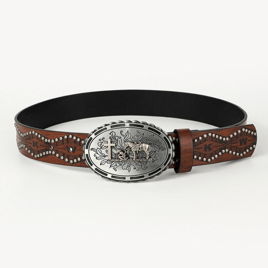 retro cowboy style horse pu leather metal button men's leather belts