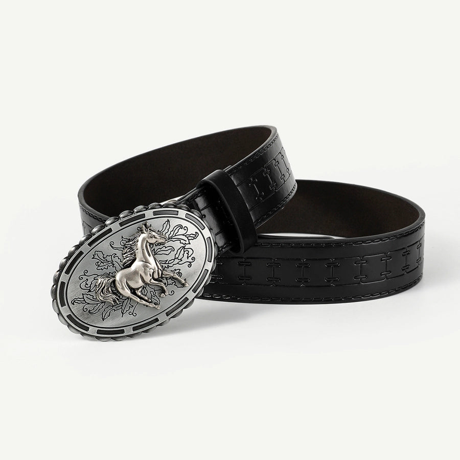 retro cowboy style horse pu leather metal button men's leather belts