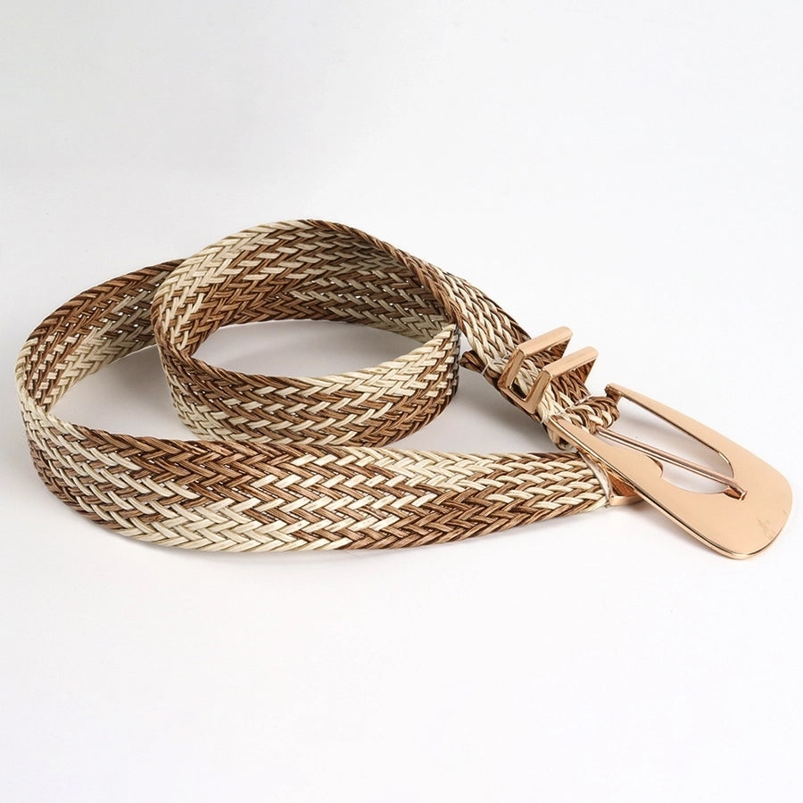 vacation simple style geometric straw buckle women's woven belts