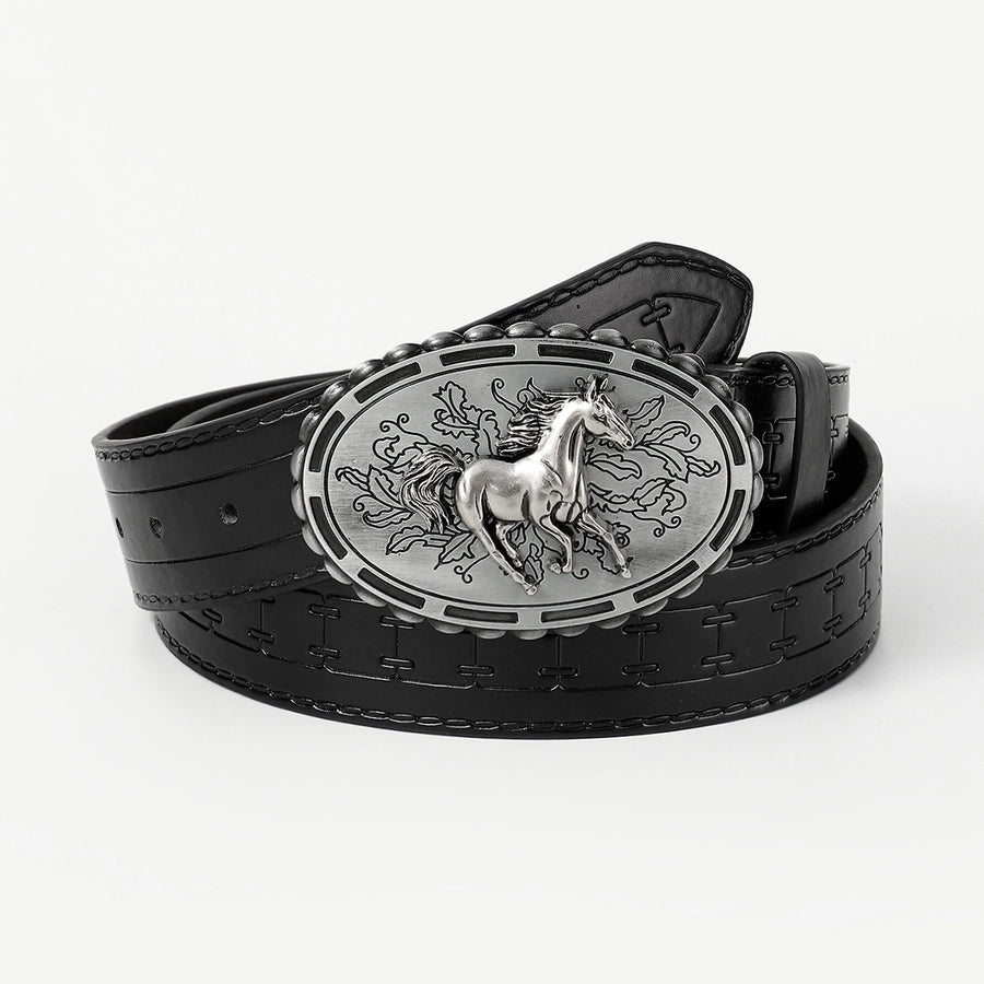 retro cowboy style horse pu leather metal button men's leather belts