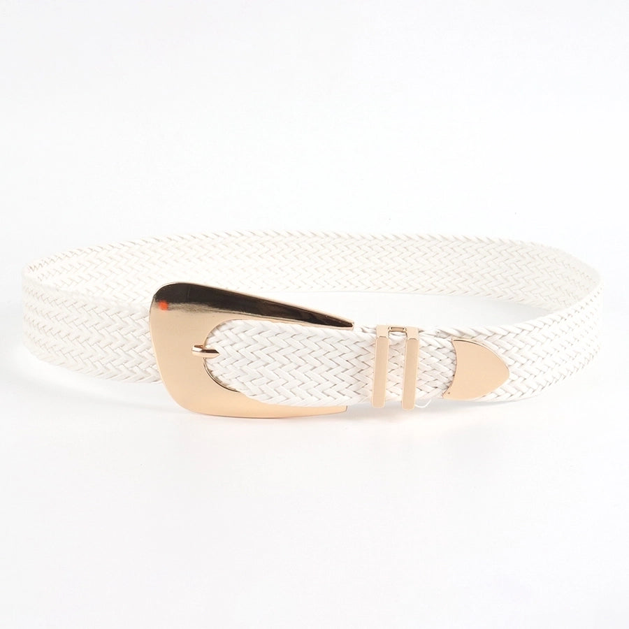 vacation simple style geometric straw buckle women's woven belts