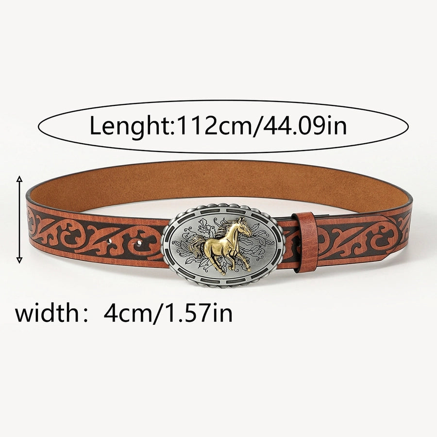 retro cowboy style horse pu leather metal button men's leather belts
