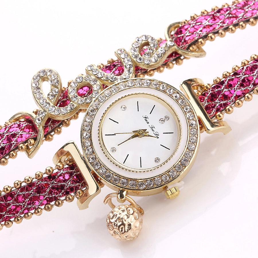 diamond love bracelet watch fashion pu belt circle bracelet watch popular watch