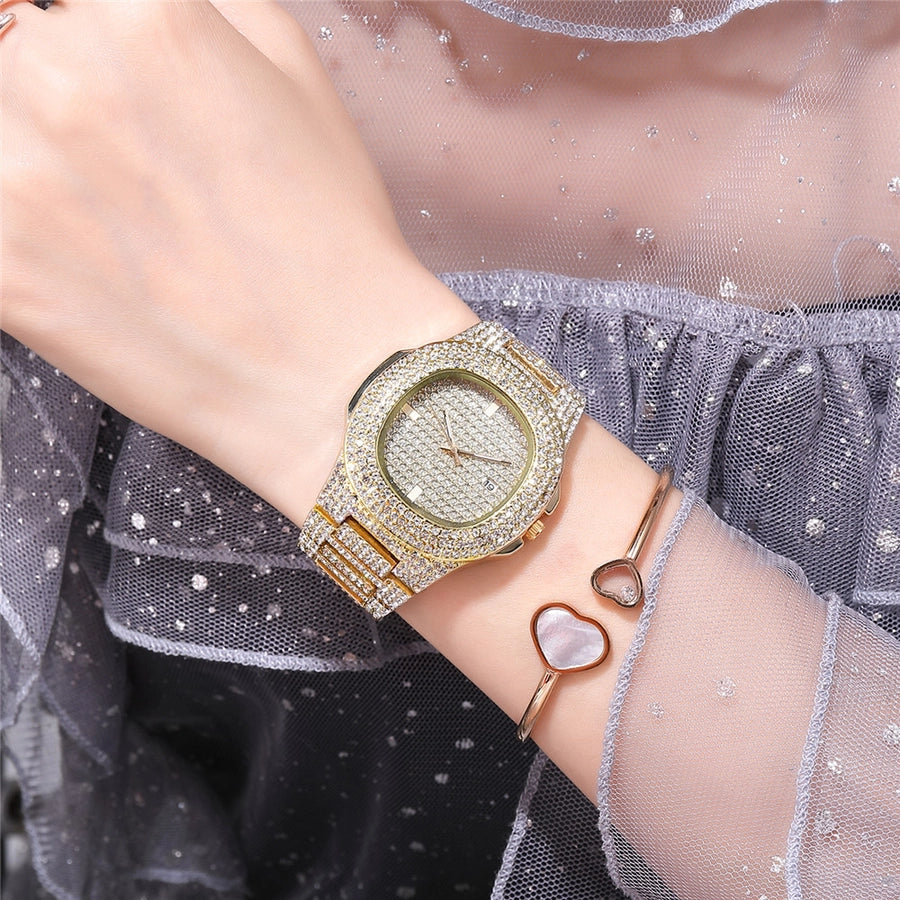 rhinestone alloy ladies quartz watch fashion large dial with diamonds starry calendar ladies fashion watch