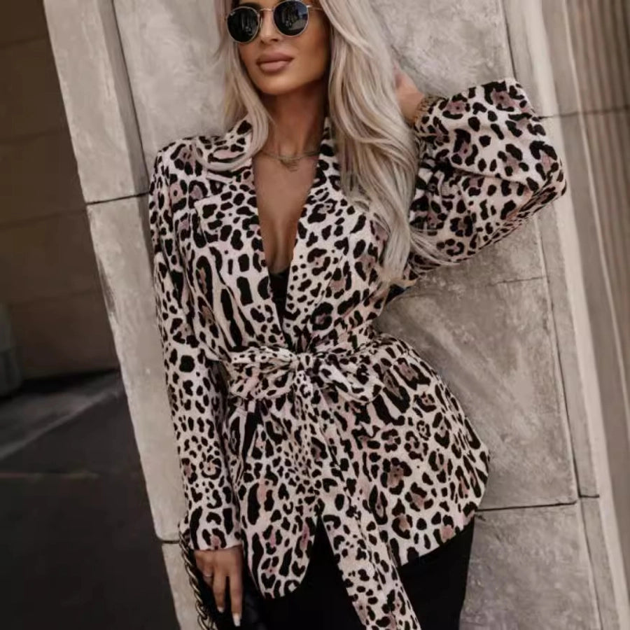 Women's Coat Long Sleeve Blazers Straps Streetwear Flower Leopard