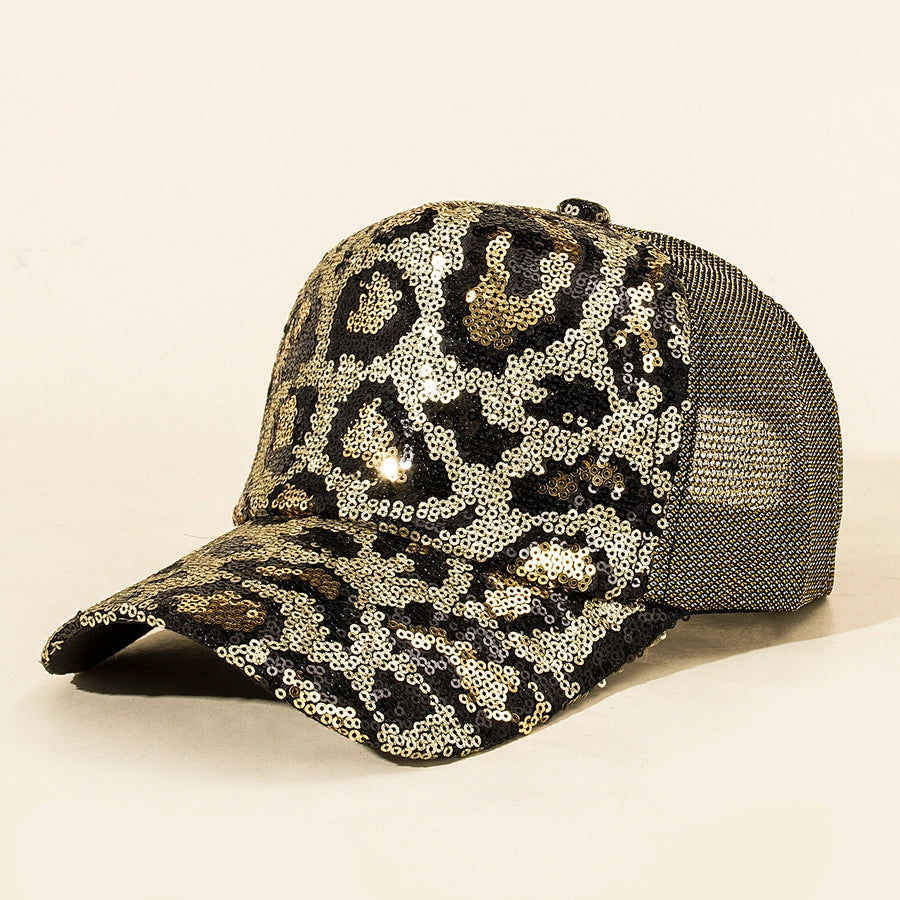 Unisex Casual Classic Style Shiny Leopard Sequins Net Yarn Curved Eaves Baseball Cap