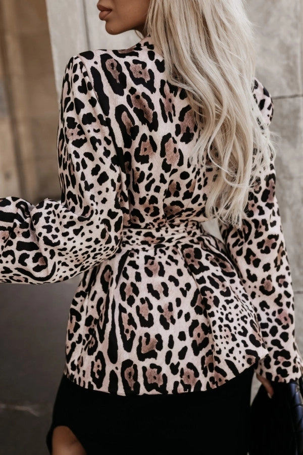 Women's Coat Long Sleeve Blazers Straps Streetwear Flower Leopard