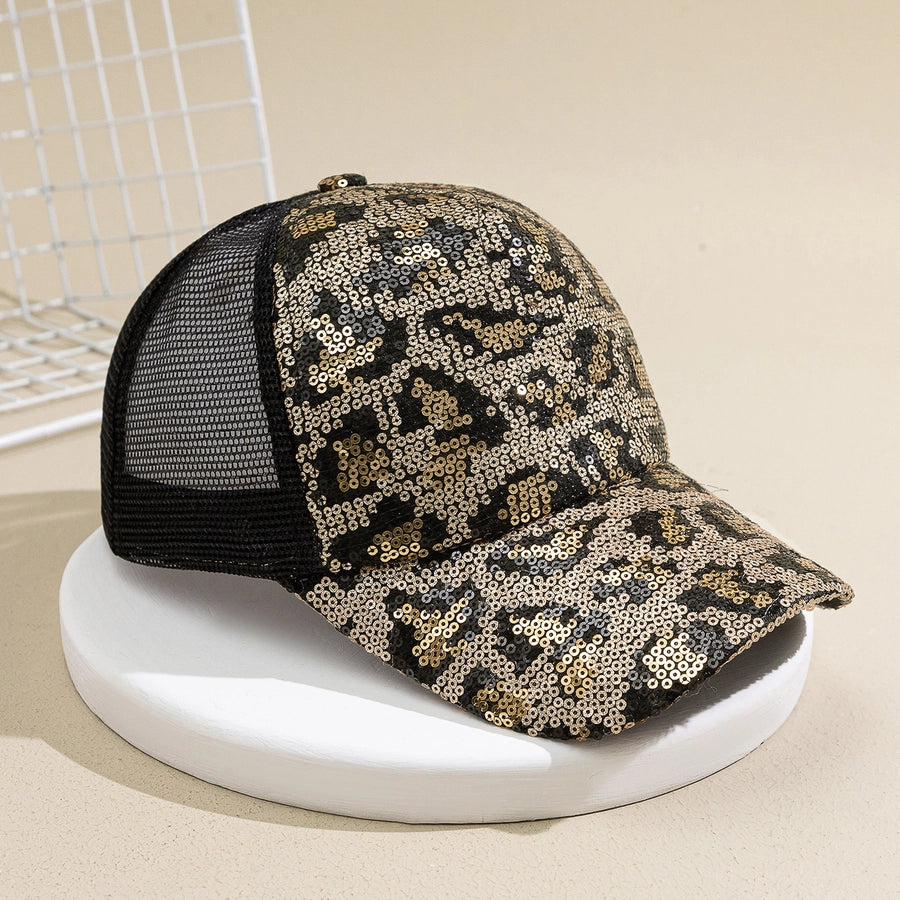 Unisex Casual Classic Style Shiny Leopard Sequins Net Yarn Curved Eaves Baseball Cap