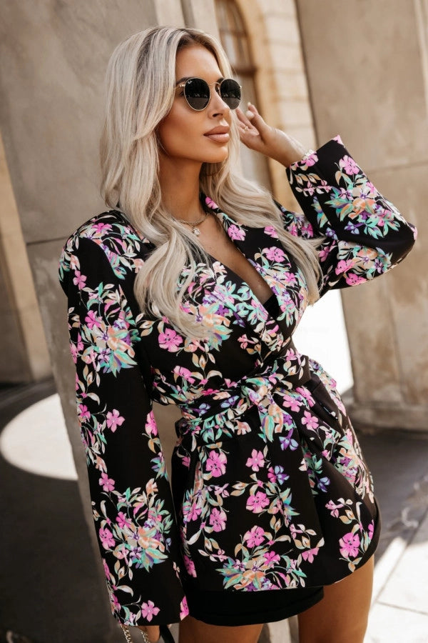 Women's Coat Long Sleeve Blazers Straps Streetwear Flower Leopard