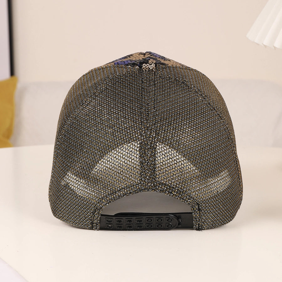 Unisex Casual Classic Style Shiny Leopard Sequins Net Yarn Curved Eaves Baseball Cap
