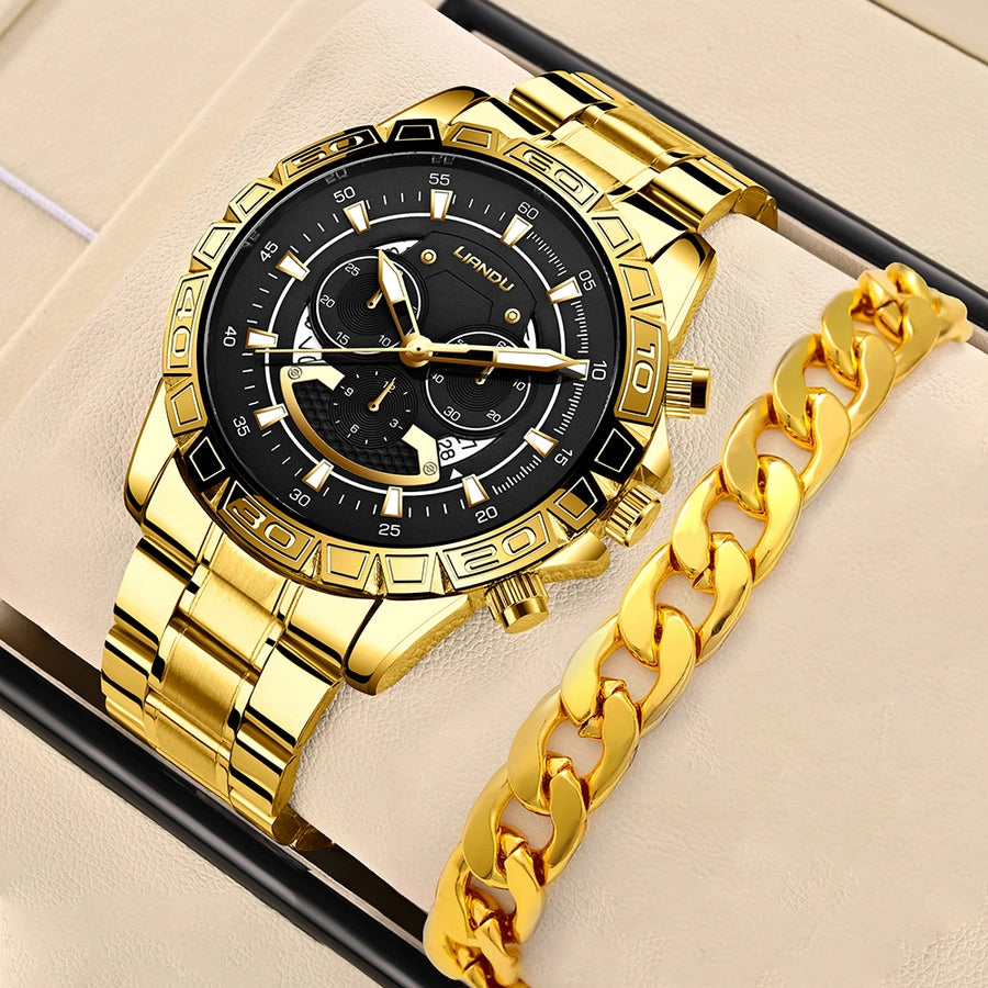 casual geometric buckle quartz men's watches