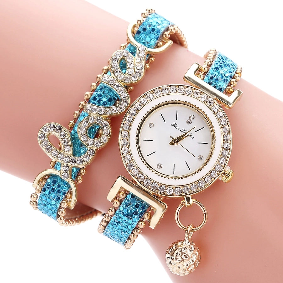 diamond love bracelet watch fashion pu belt circle bracelet watch popular watch