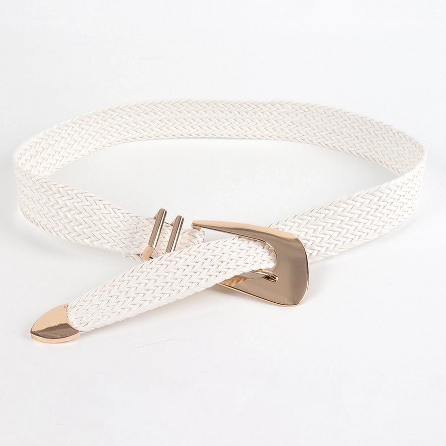 vacation simple style geometric straw buckle women's woven belts