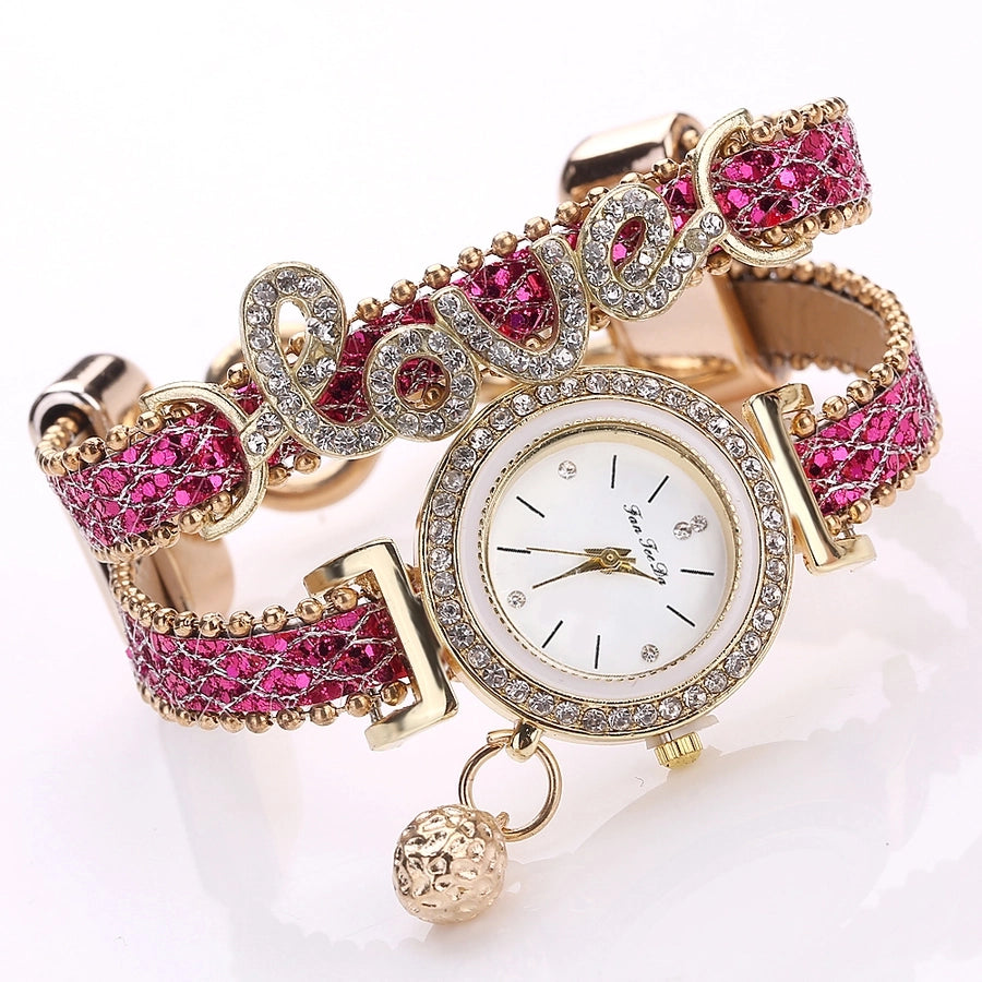 diamond love bracelet watch fashion pu belt circle bracelet watch popular watch