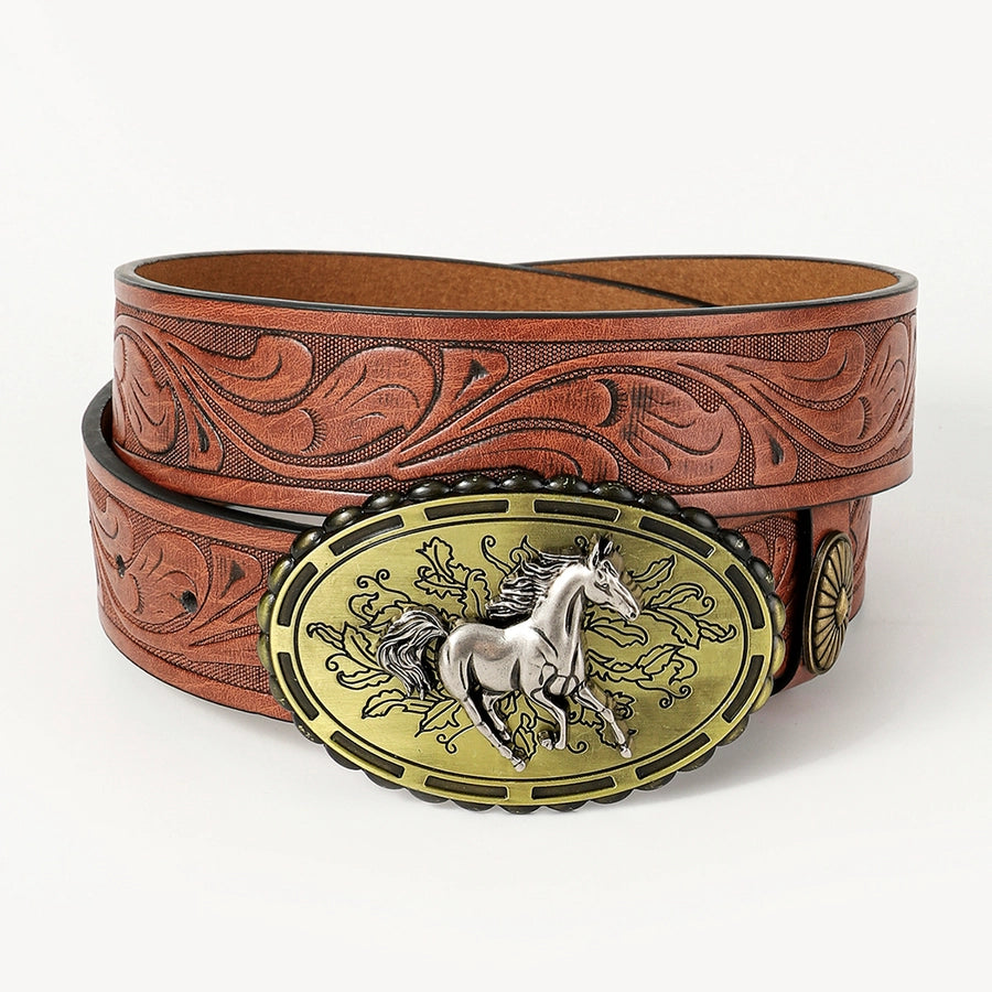 retro cowboy style horse pu leather metal button men's leather belts