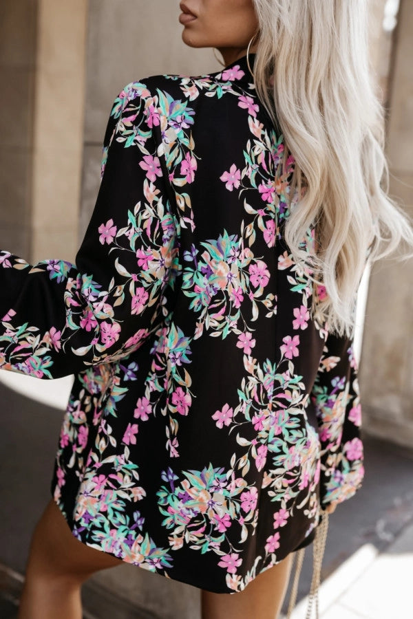Women's Coat Long Sleeve Blazers Straps Streetwear Flower Leopard