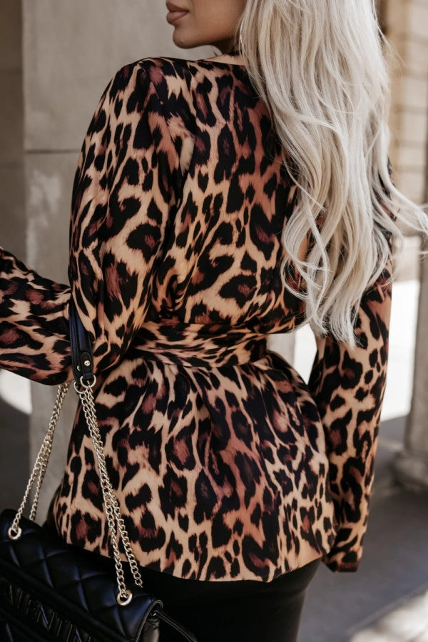 Women's Coat Long Sleeve Blazers Straps Streetwear Flower Leopard