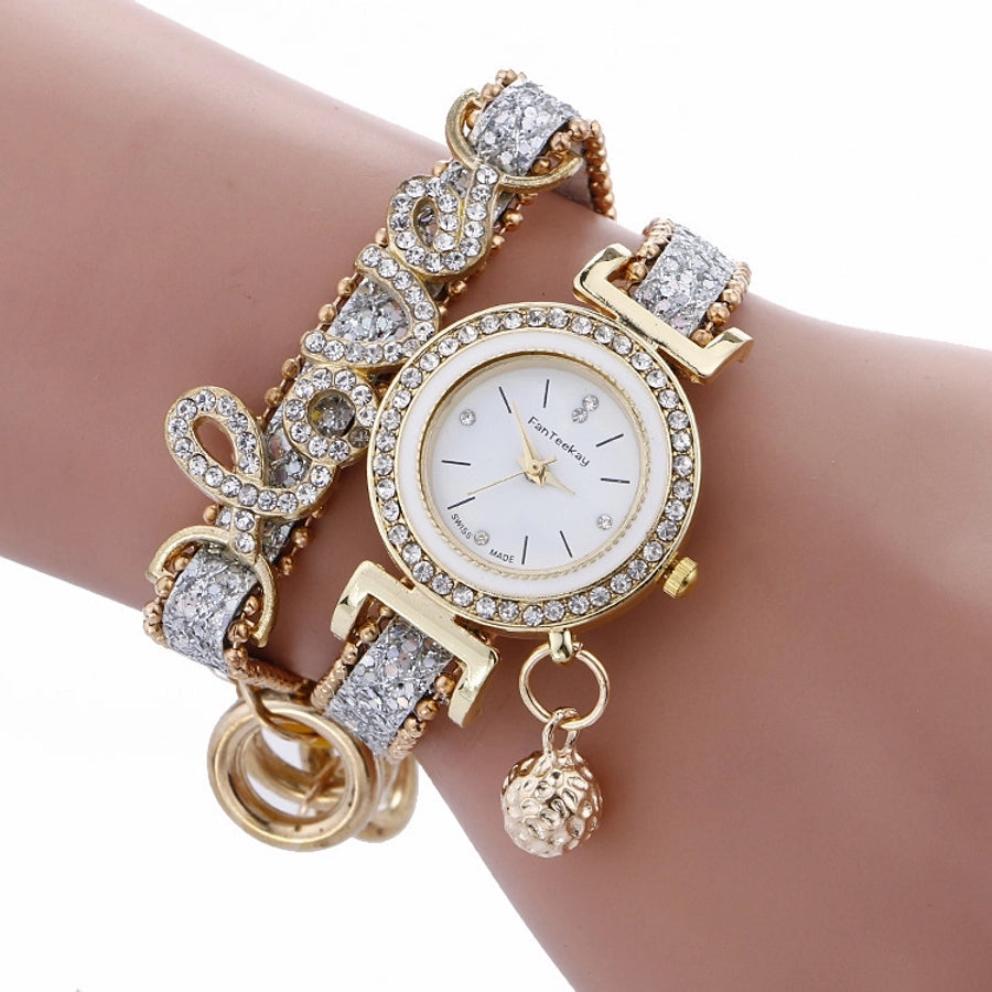 diamond love bracelet watch fashion pu belt circle bracelet watch popular watch