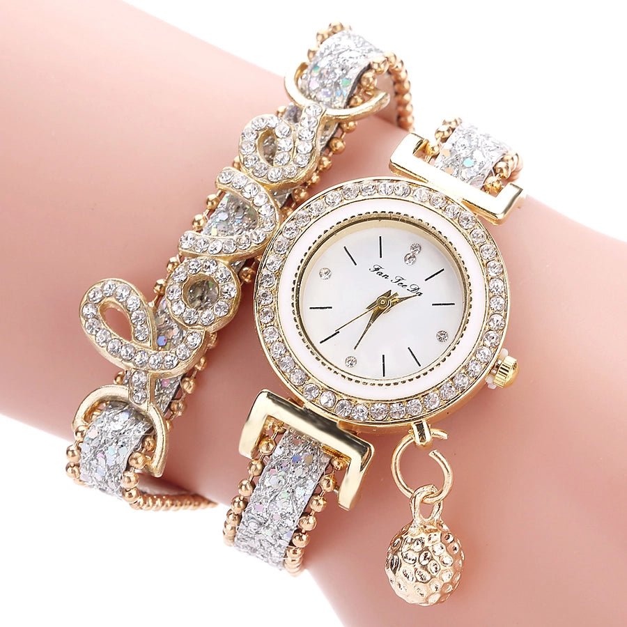 diamond love bracelet watch fashion pu belt circle bracelet watch popular watch